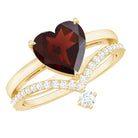 Rosec Jewels-Natural Garnet Heart Shaped Engagement Ring with Diamond Enhancer