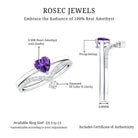 Certified Real Amethyst Heart Engagement Ring with Diamond Wedding Band AAA - Rosec Jewels
