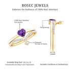 Certified Real Amethyst Heart Engagement Ring with Diamond Wedding Band AAA - Rosec Jewels