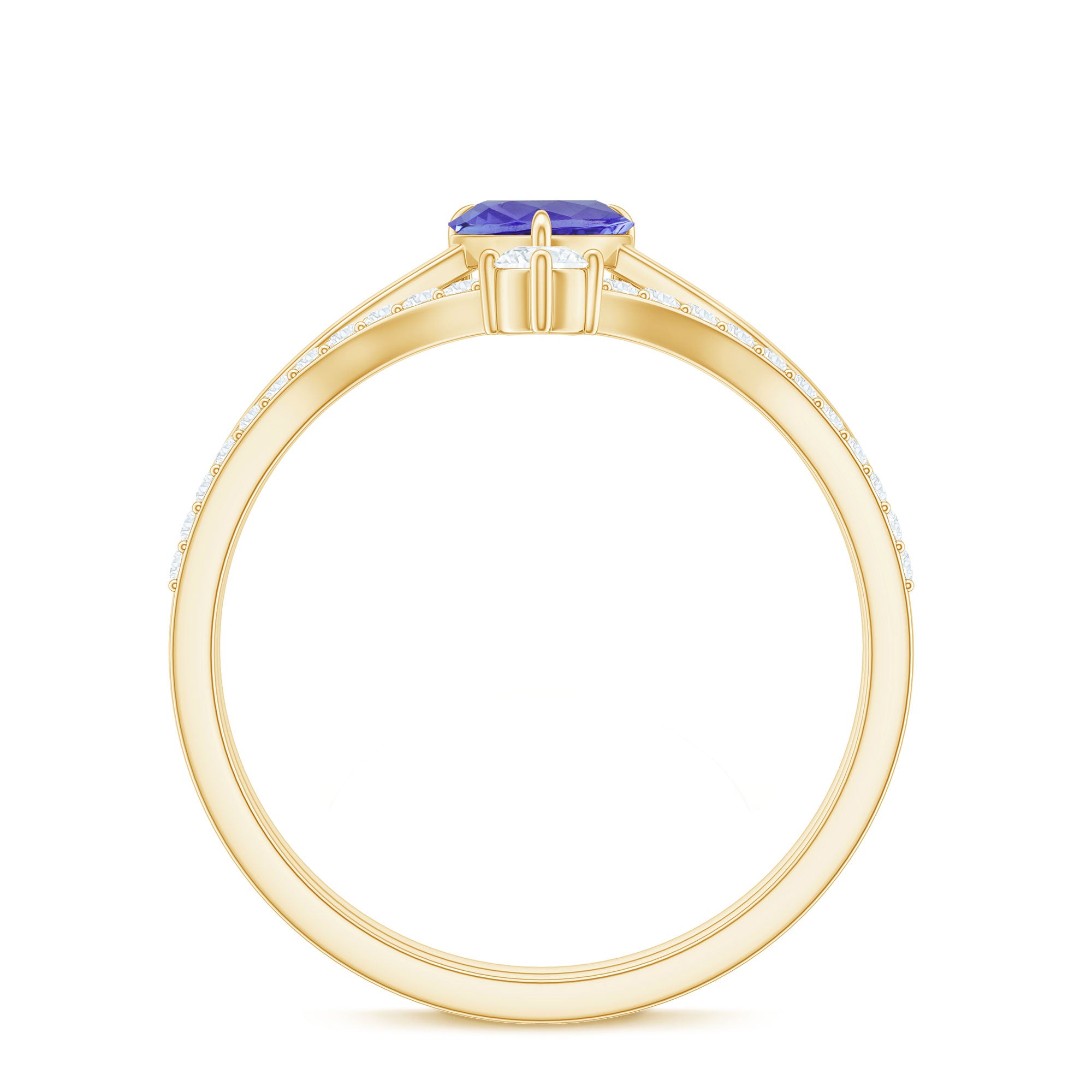 Rosec Jewels-Natural Tanzanite Heart Engagement Ring with Chevron Diamond Enhancer