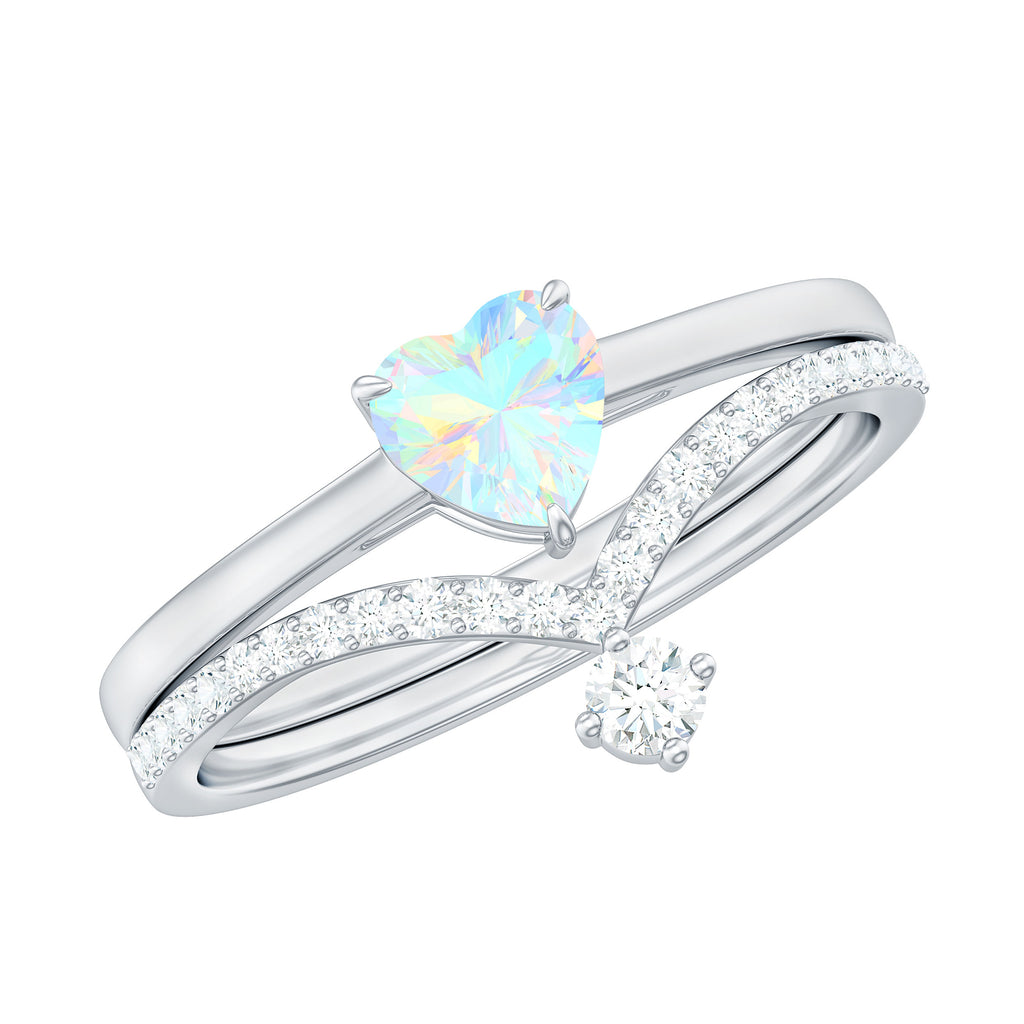 Natural Ethiopian Opal and Diamond Heart Ring Set Ethiopian Opal - ( AAA ) - Quality - Rosec Jewels