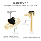 Real Black Onyx and Diamond Heart Wedding Ring Set AAA - Rosec Jewels