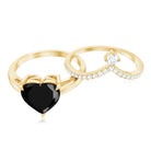 Real Black Onyx and Diamond Heart Wedding Ring Set AAA - Rosec Jewels
