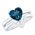 8mm London Blue Topaz Heart Ring Set with Diamond AAA - Rosec Jewels