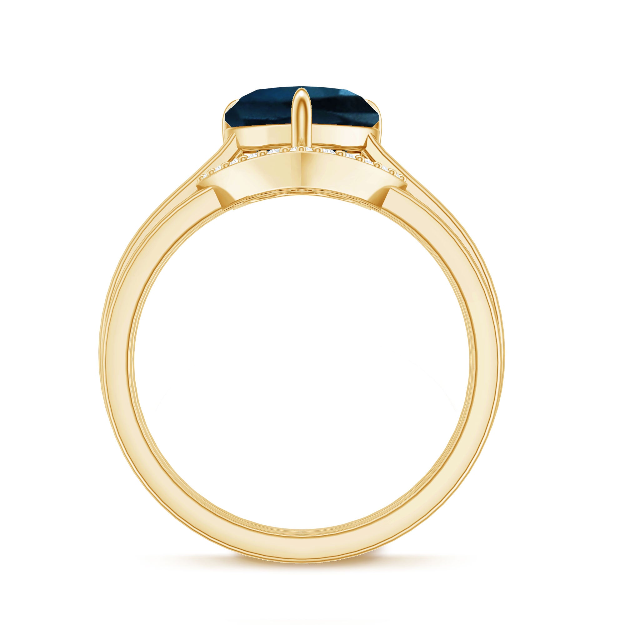 Rosec Jewels-8mm London Blue Topaz Heart Ring Set with Diamond