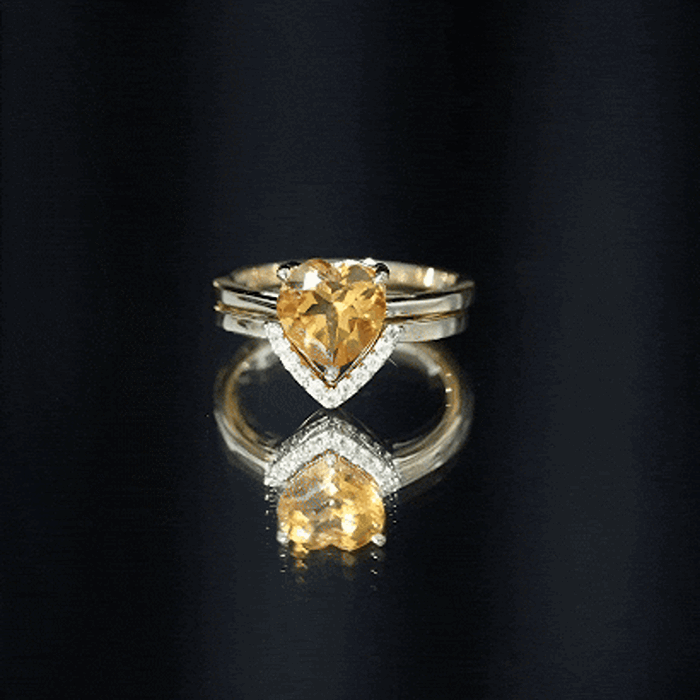 2 Carat Heart Shape Citrine and Diamond Bridal Ring Set AAA - Rosec Jewels