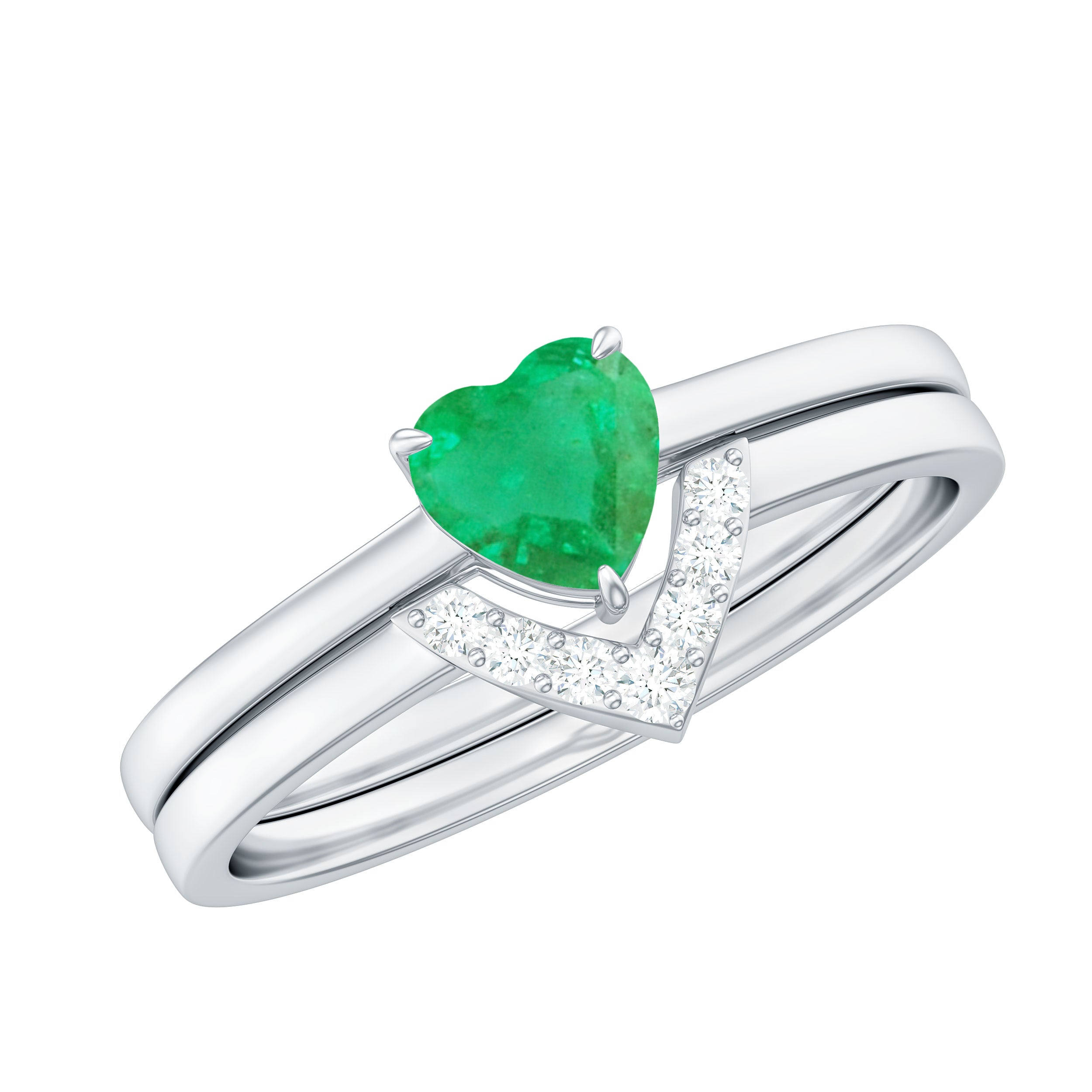 Natural Heart Shape Emerald Diamond Wedding Ring Set with Certificate AAA - Rosec Jewels
