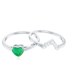 Natural Heart Shape Emerald Diamond Wedding Ring Set with Certificate AAA - Rosec Jewels