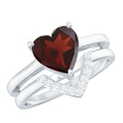 Real 8mm Garnet Diamond Heart Shaped Wedding Engagement Ring Set of 2 AAA - Rosec Jewels