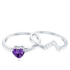 Natural Heart Shape Amethyst Engagement Ring Set with Diamond AAA - Rosec Jewels