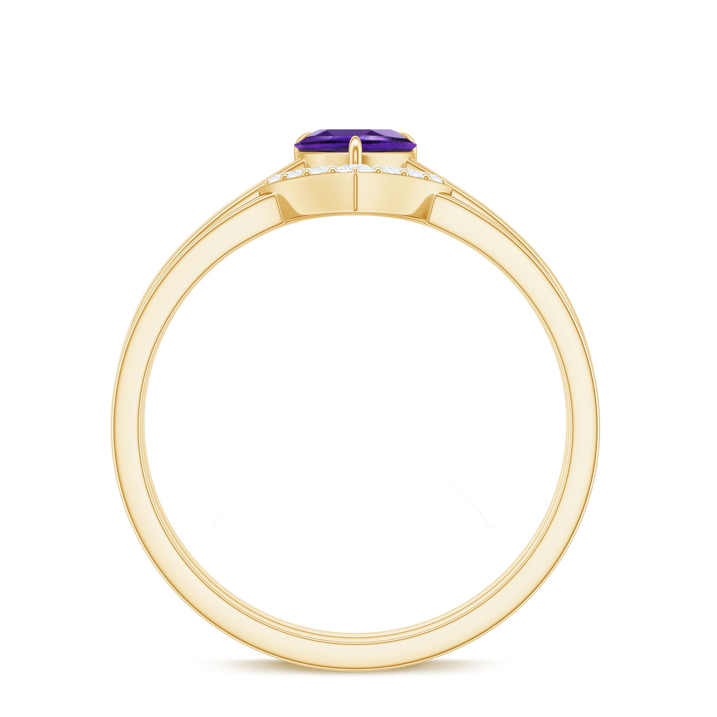 Rosec Jewels-Natural Heart Shape Amethyst Engagement Ring Set with Diamond