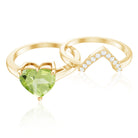 Natural 2 Carat Heart Shape Peridot Wedding Ring Set of 2 with Diamond AAA - Rosec Jewels
