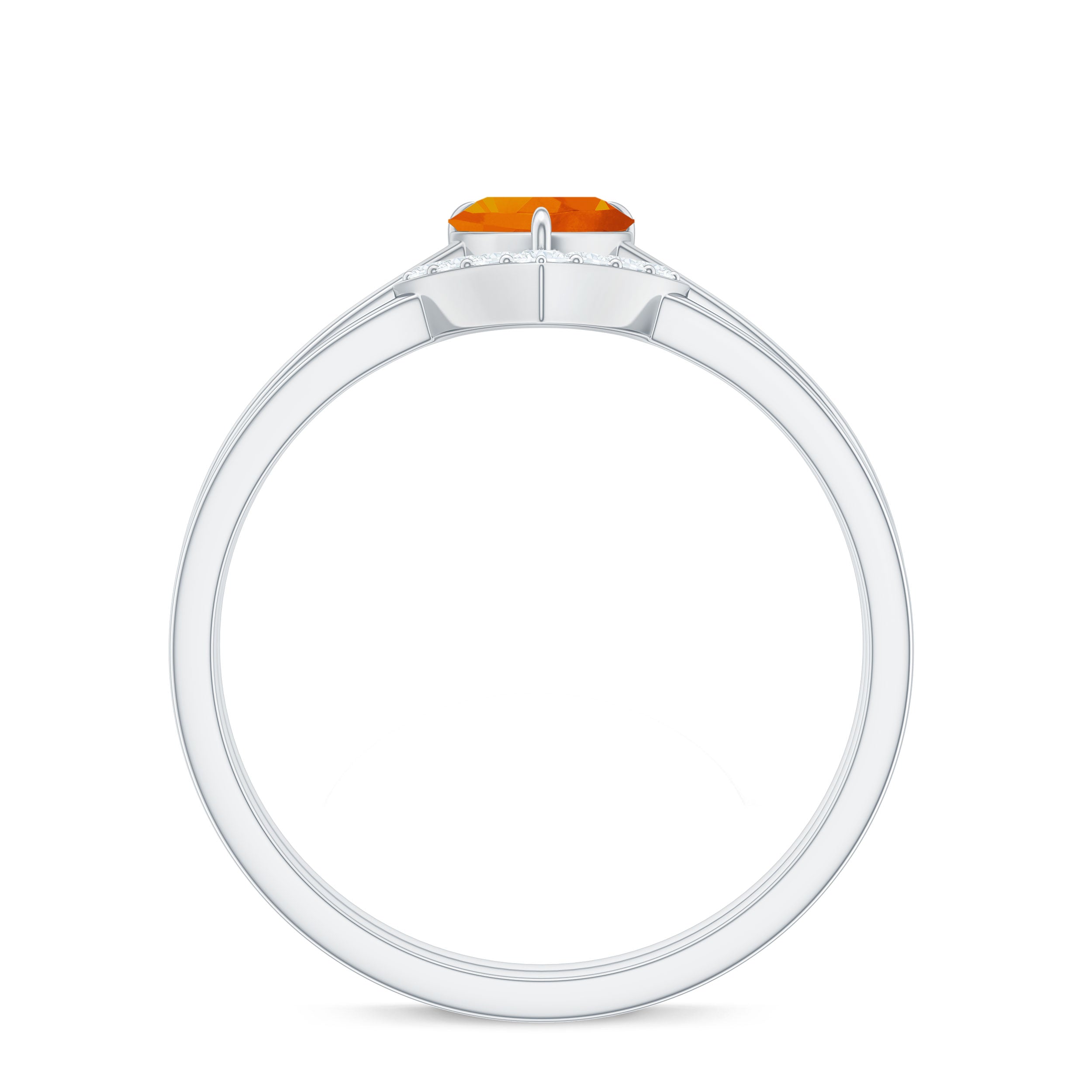 Natural Fire Opal Heart Solitaire Ring Set with Diamond Band AAA - Rosec Jewels