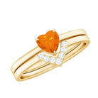 Natural Fire Opal Heart Solitaire Ring Set with Diamond Band AAA - Rosec Jewels