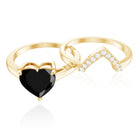 Natural Black Spinel Diamond 2 Carat Heart Engagement and Wedding Ring Set of 2 AAA - Rosec Jewels