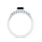 Emerald Cut Created Black Diamond and Diamond Engagement Ring Set AAAA ( Synthetic ) - Rosec Jewels