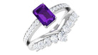 1.4 Carat Emerald Cut Amethyst Diamond Wedding Bridal Ring Set AAA - Rosec Jewels