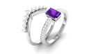 1.4 Carat Emerald Cut Amethyst Diamond Wedding Bridal Ring Set AAA - Rosec Jewels
