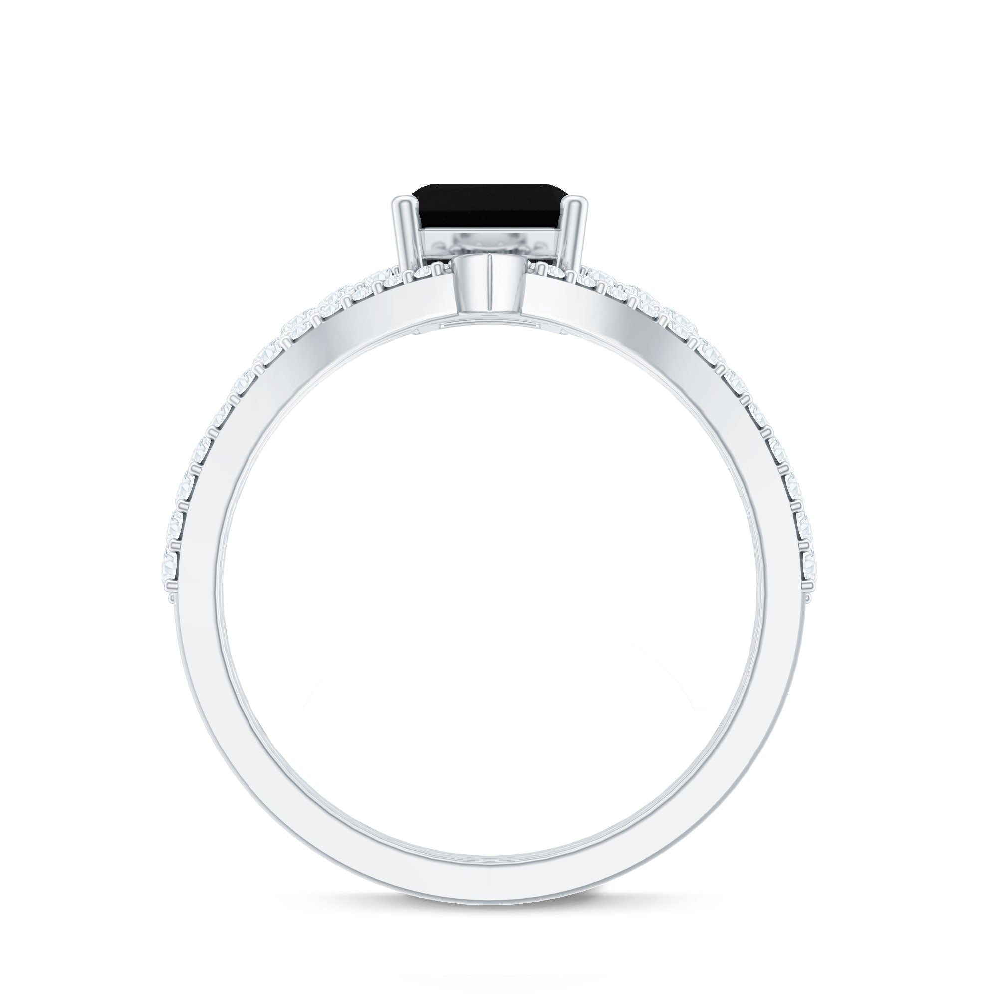 1.6 Carat Emerald Cut Lab Grown Black and White Diamond Wedding Ring Set for Women AAAA ( Synthetic ) - Rosec Jewels