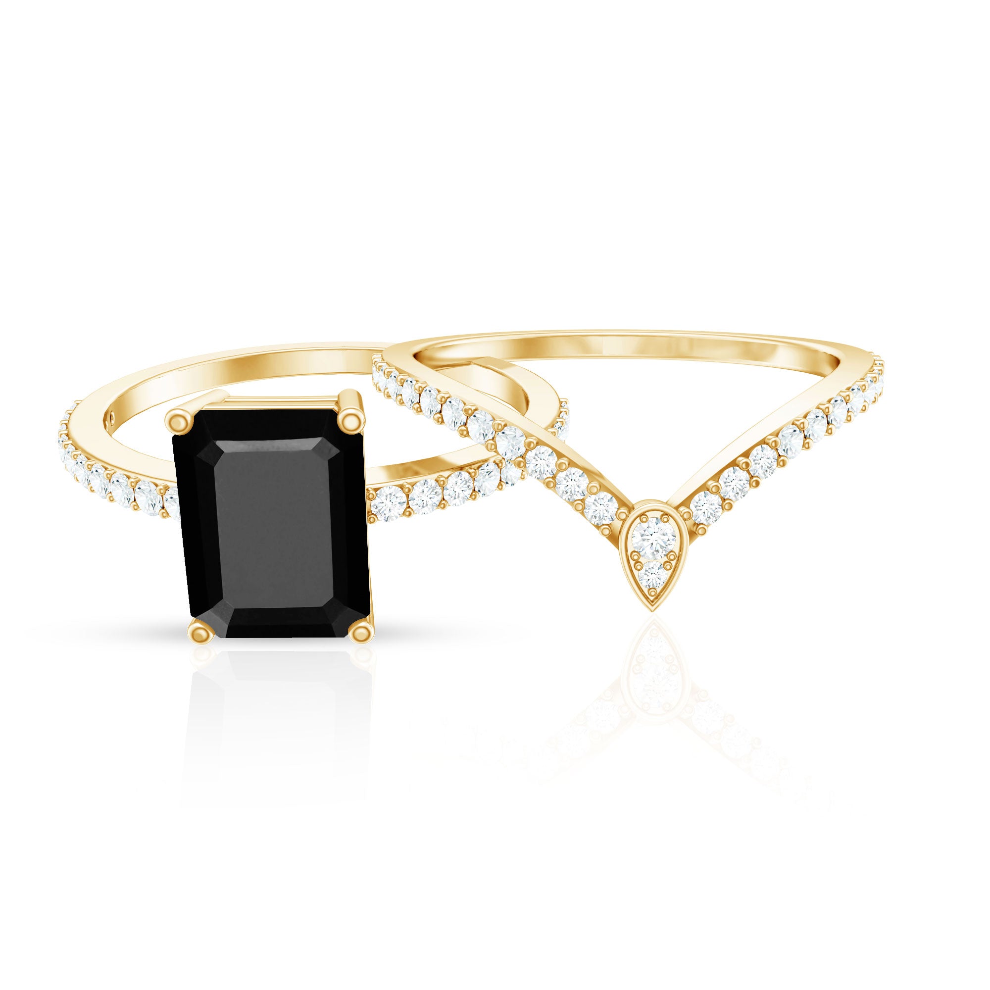 1.6 Carat Emerald Cut Lab Grown Black and White Diamond Wedding Ring Set for Women AAAA ( Synthetic ) - Rosec Jewels