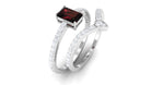 Rosec Jewels-Real Garnet Diamond Emerald Cut Wedding Bridal Ring Set of 2