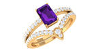 Natural 1.4 Carat Emerald Cut Amethyst Diamond Wedding Ring Set AAA - Rosec Jewels
