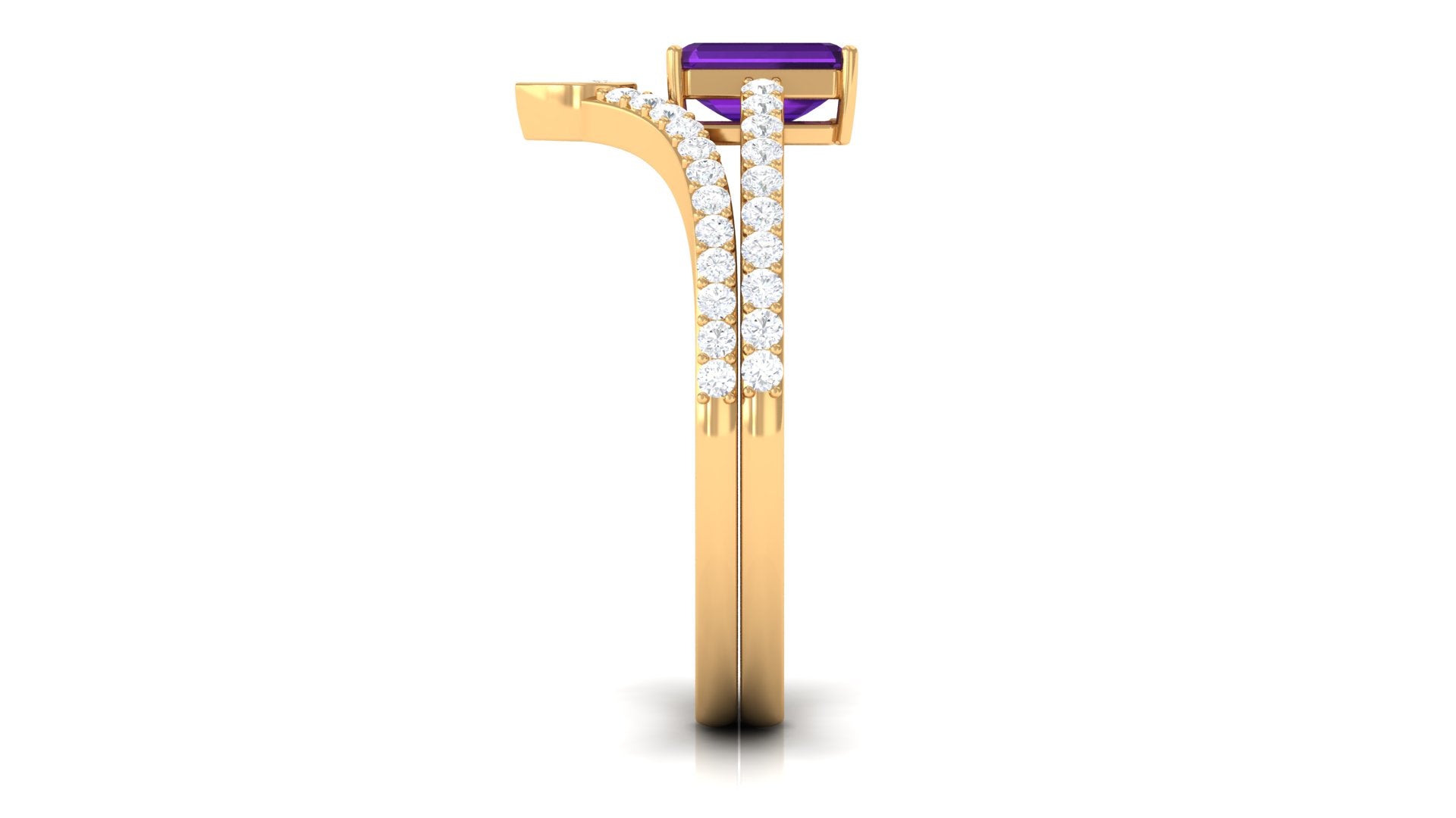 Rosec Jewels-Natural 1.4 Carat Emerald Cut Amethyst Diamond Wedding Ring Set