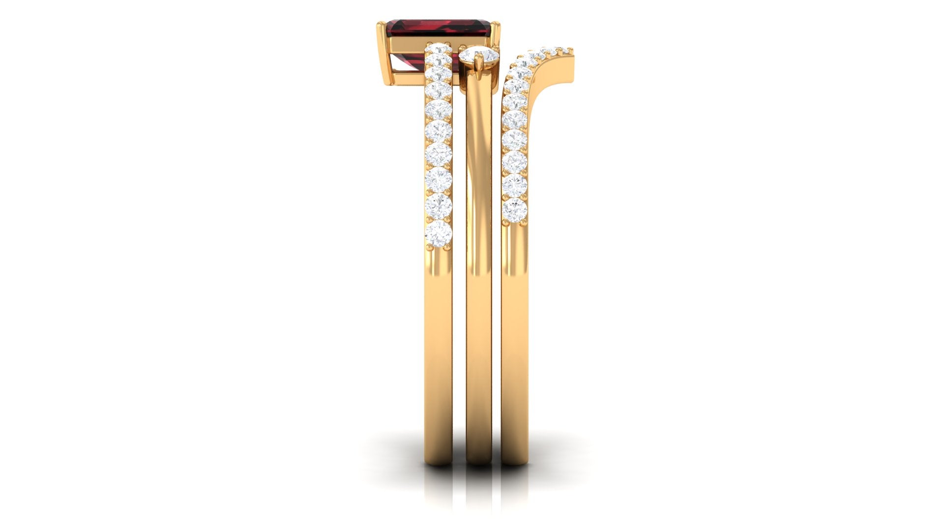 Rosec Jewels-Natural Emerald Cut Garnet Diamond Wedding Bridal Ring Set of 3