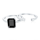 Emerald Cut Created Black Diamond Engagement Ring Set with Diamond AAAA ( Synthetic ) - Rosec Jewels
