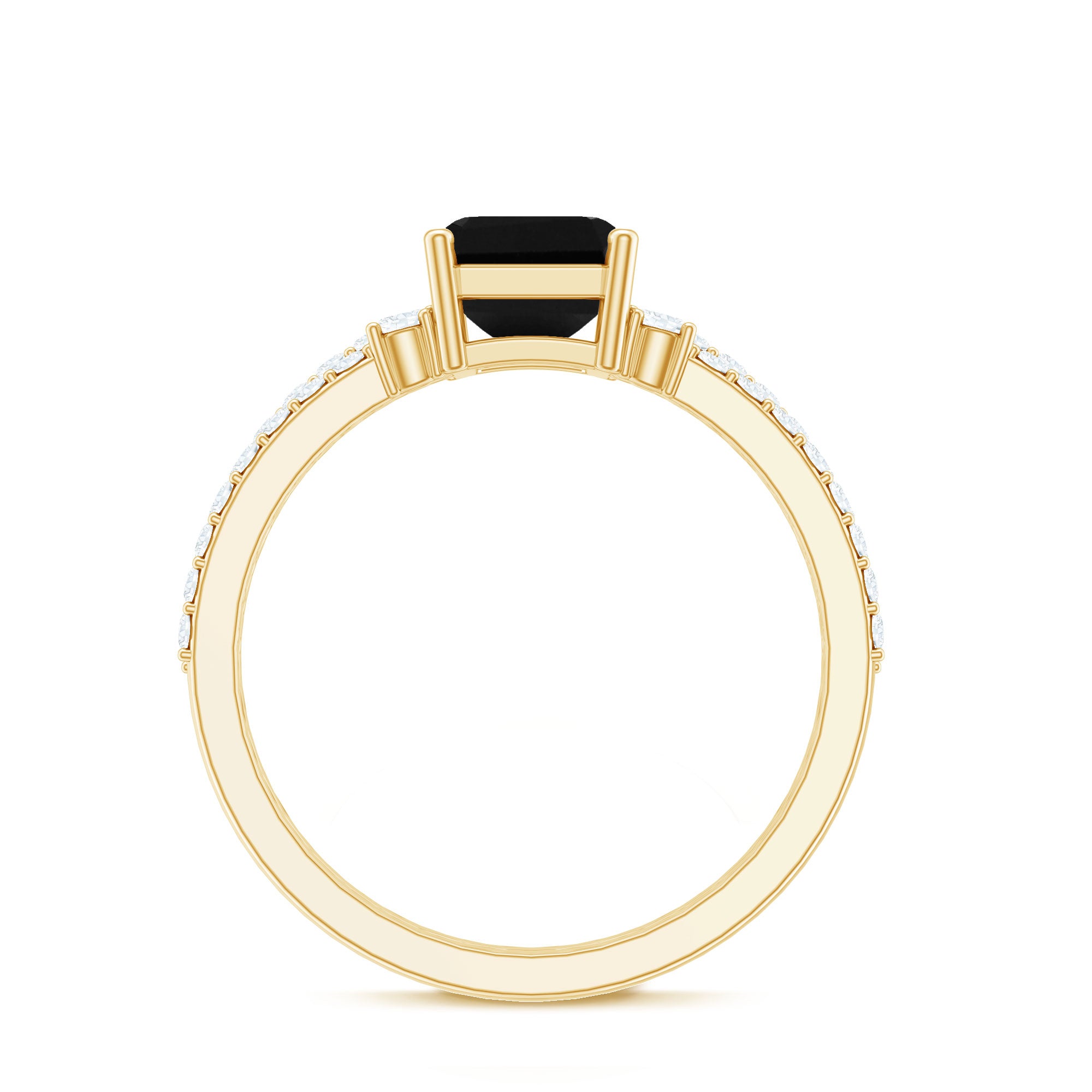 Emerald Cut Created Black Diamond Engagement Ring Set with Diamond AAAA ( Synthetic ) - Rosec Jewels