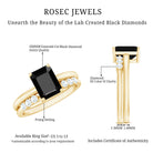 Certified 1.6 Carat Lab Grown Black Diamond Emerald Engagement Ring with White Diamond Enhancer AAAA ( Synthetic ) - Rosec Jewels