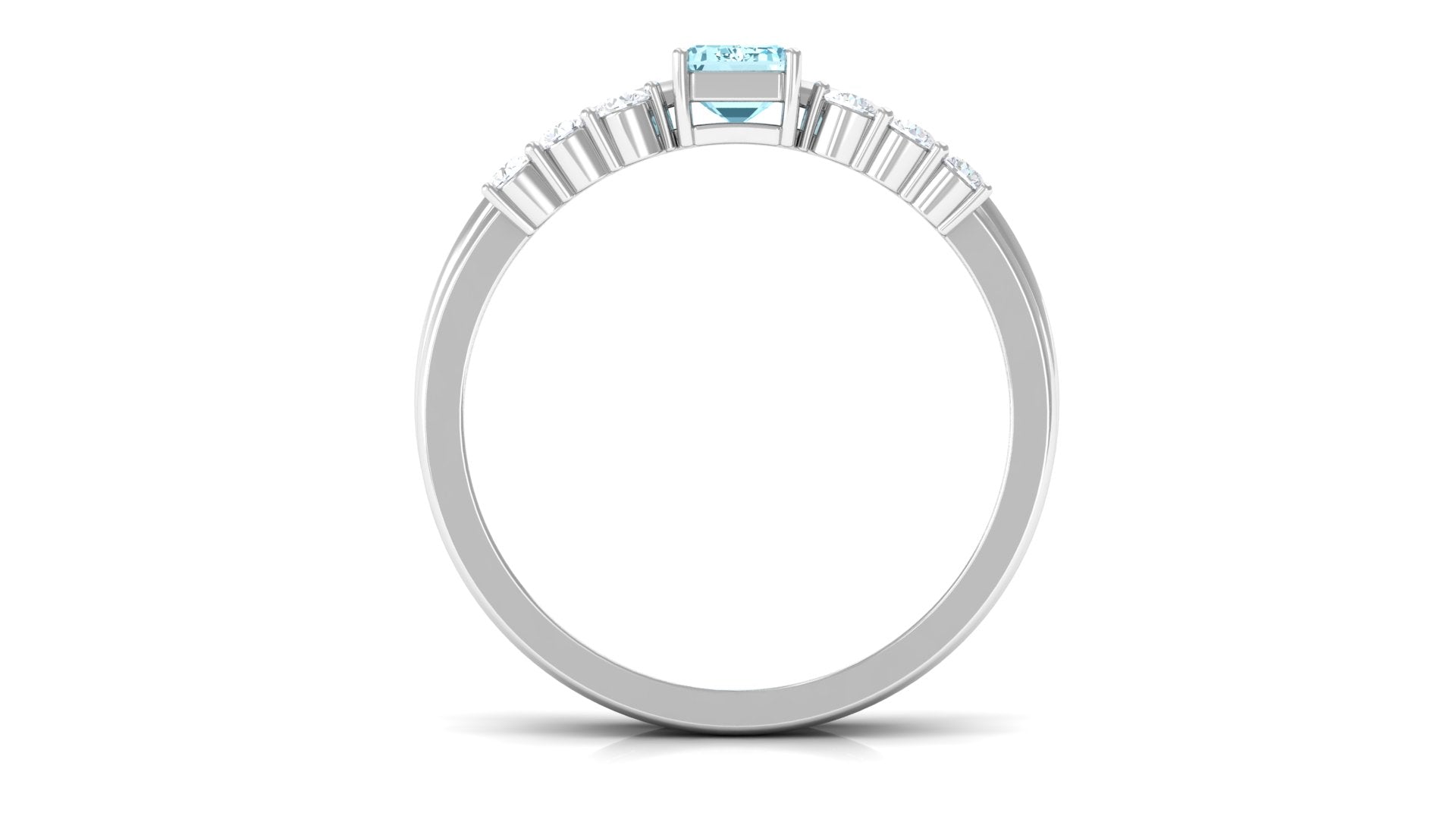 Rosec Jewels-Solitaire 4X6MM Aquamarine and Diamond Emerald Cut Stackable Ring Set