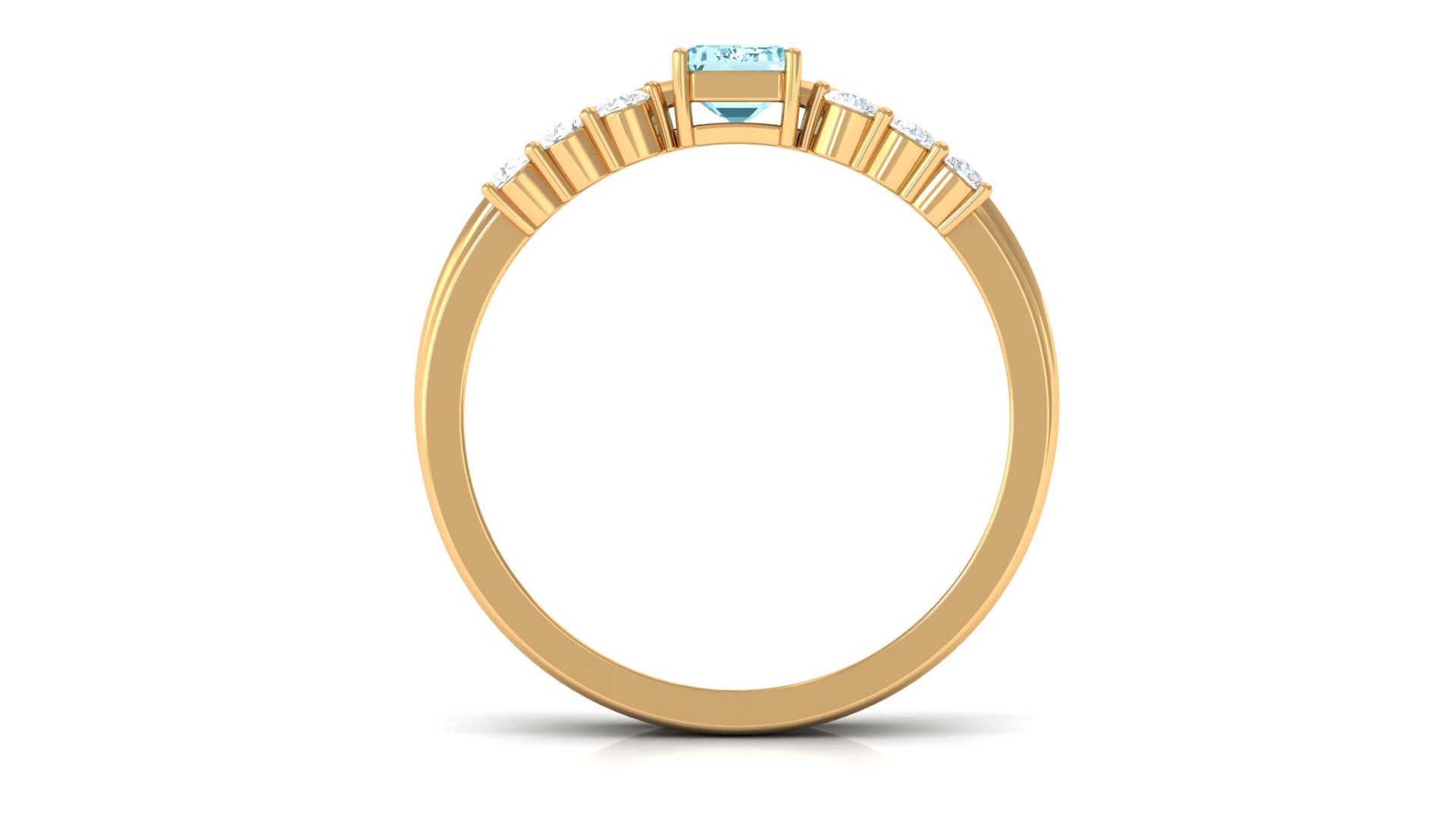 Rosec Jewels-Solitaire 4X6MM Aquamarine and Diamond Emerald Cut Stackable Ring Set