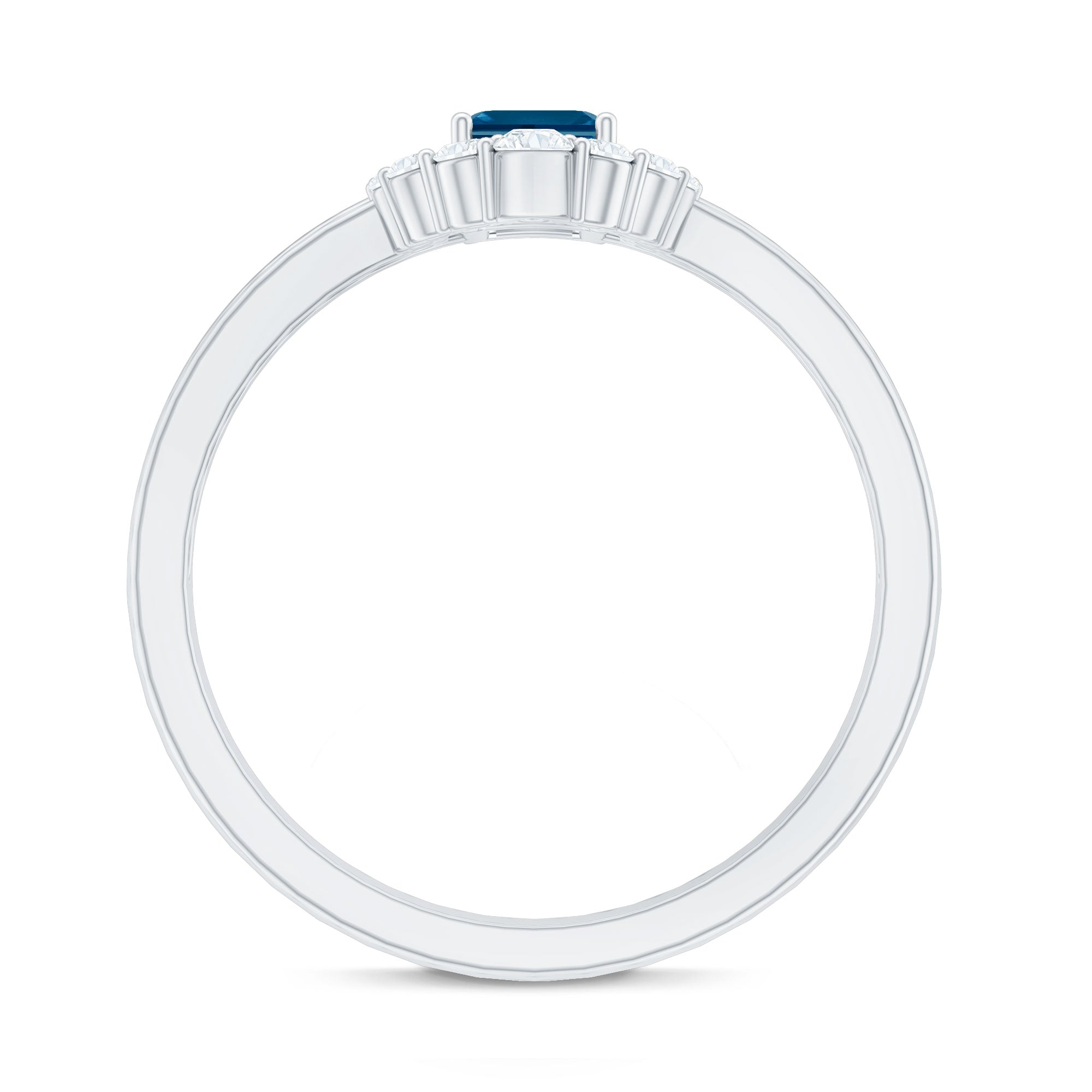 Rosec Jewels-Emerald Cut London Blue Topaz Double Band Engagement Ring with Diamond