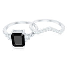 Certified 1.6 Carat Emerald Cut Lab Grown Black and White Diamond Wedding Ring Set AAAA ( Synthetic ) - Rosec Jewels
