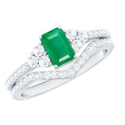 Rosec Jewels-Genuine Emerald Cut Emerald Diamond Bridal Ring Set of 2