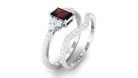 Rosec Jewels-Natural Garnet Diamond Emerald Cut Engagement Wedding Ring Set