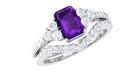Rosec Jewels-Genuine 1.4 Carat Emerald Cut Amethyst Wedding Ring Set with Diamond