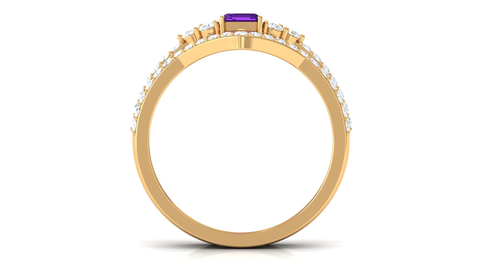 Rosec Jewels-Genuine 1.4 Carat Emerald Cut Amethyst Wedding Ring Set with Diamond