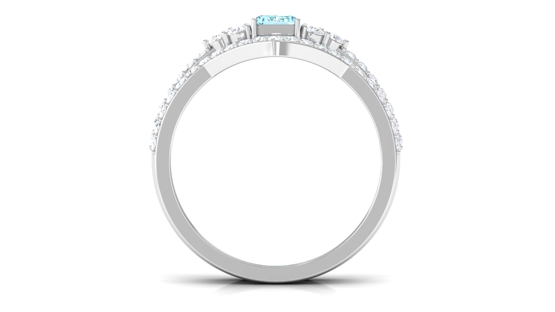 Rosec Jewels-Genuine Aquamarine and Diamond Emerald Cut Wedding Ring Set with Certificate