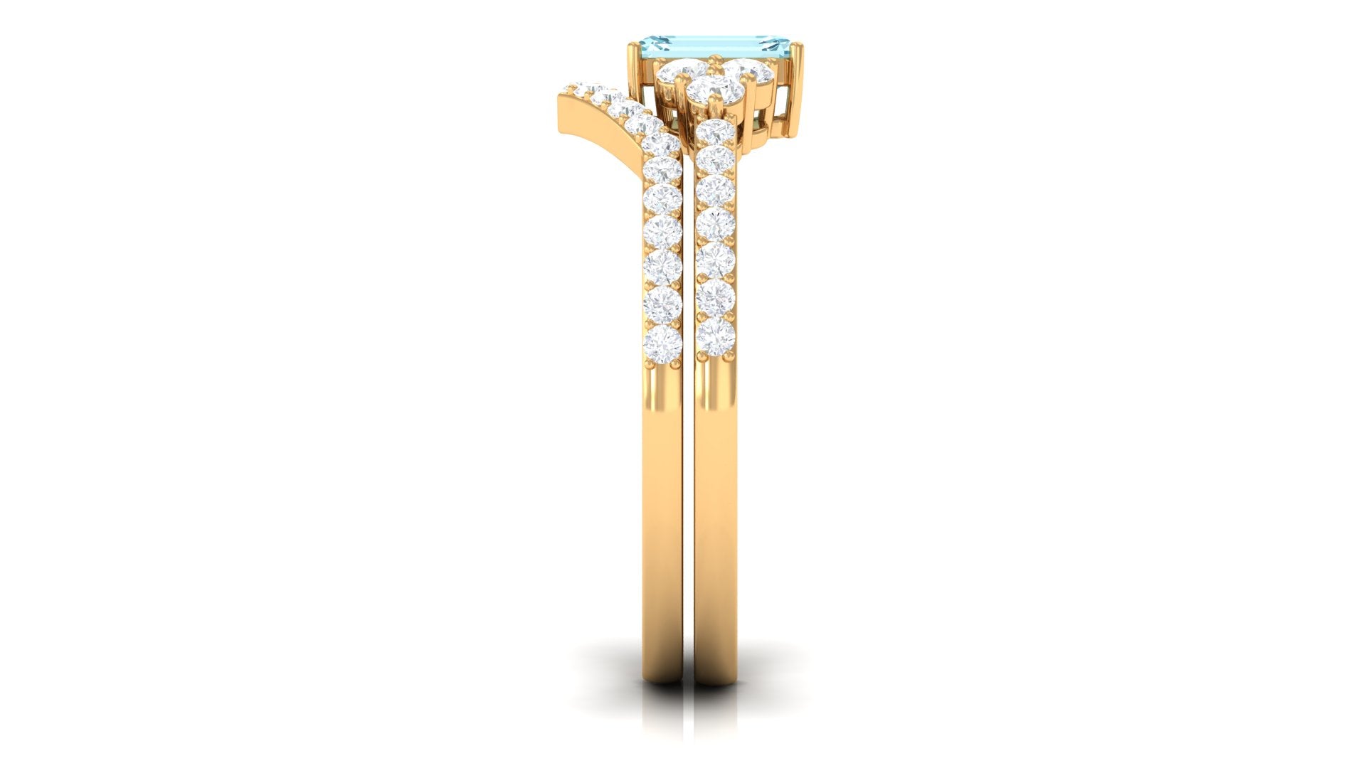 Rosec Jewels-Genuine Aquamarine and Diamond Emerald Cut Wedding Ring Set with Certificate