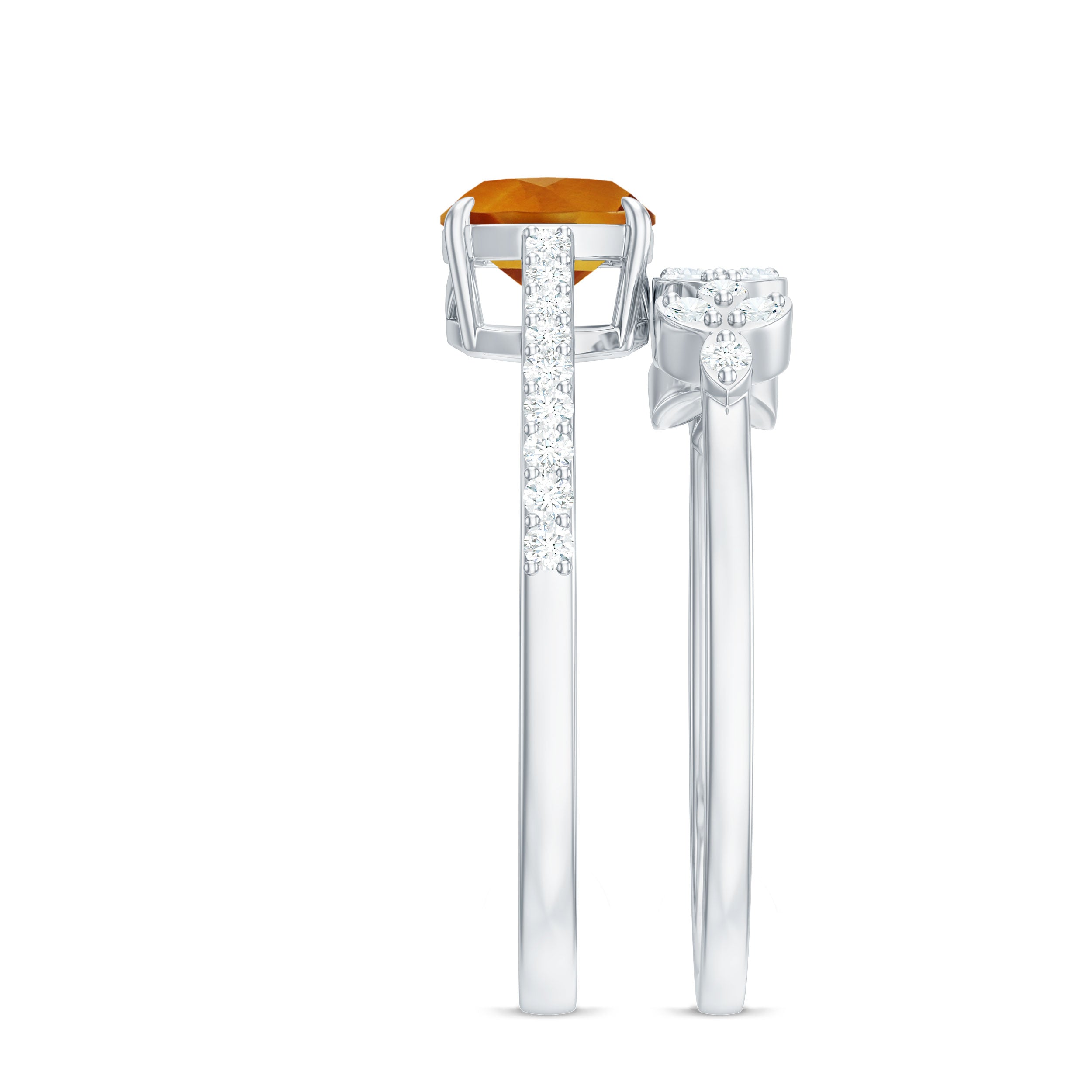 Certified Citrine and Diamond Wedding Bridal Ring Set of 2 AAA - Rosec Jewels