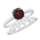 Rosec Jewels-Natural Cushion Cut Garnet Diamond Wedding Bridal Ring Set of 2