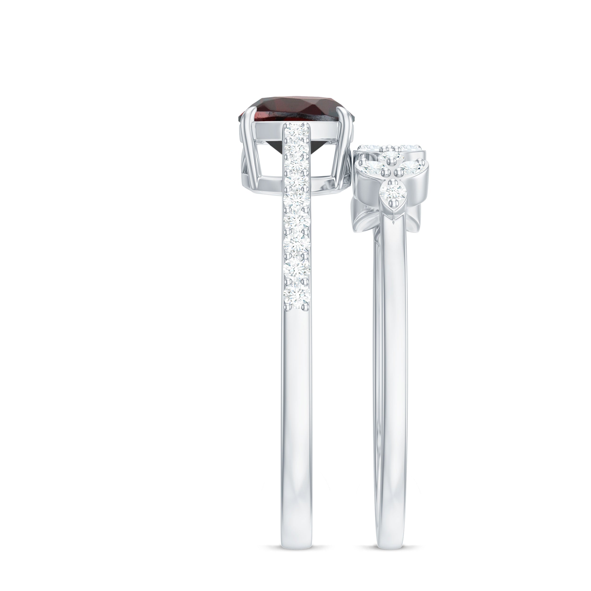 Rosec Jewels-Natural Cushion Cut Garnet Diamond Wedding Bridal Ring Set of 2