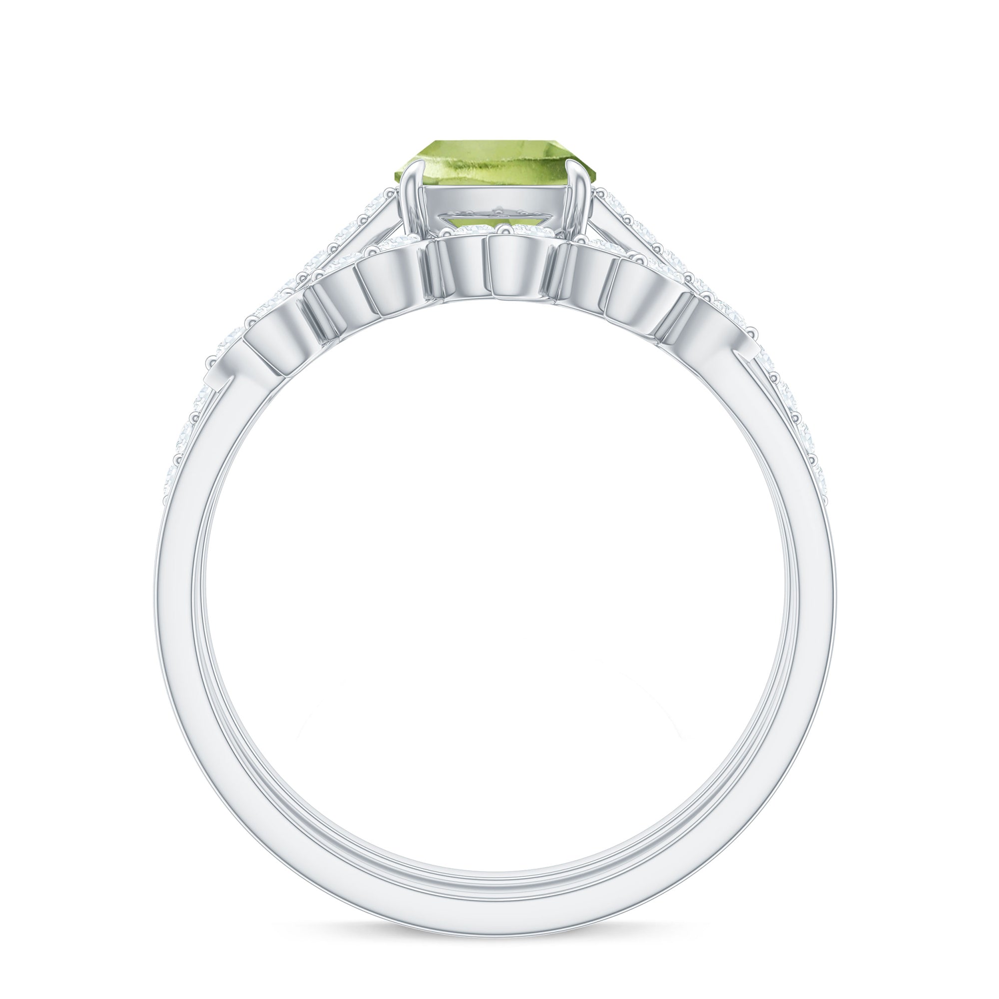 Certified Real 2 Carat Cushion Cut Peridot Engagement Ring with Diamond Enhancer AAA - Rosec Jewels
