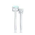 6 mm Cushion Cut Ethiopian Opal Solitaire Ring Set with Diamond Stackable Band AAA - Rosec Jewels