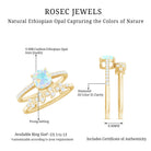 6 mm Cushion Cut Ethiopian Opal Solitaire Ring Set with Diamond Stackable Band AAA - Rosec Jewels