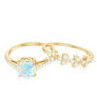 Ethiopian Opal and Diamond Stackable Ring Set Ethiopian Opal - ( AAA ) - Quality - Rosec Jewels