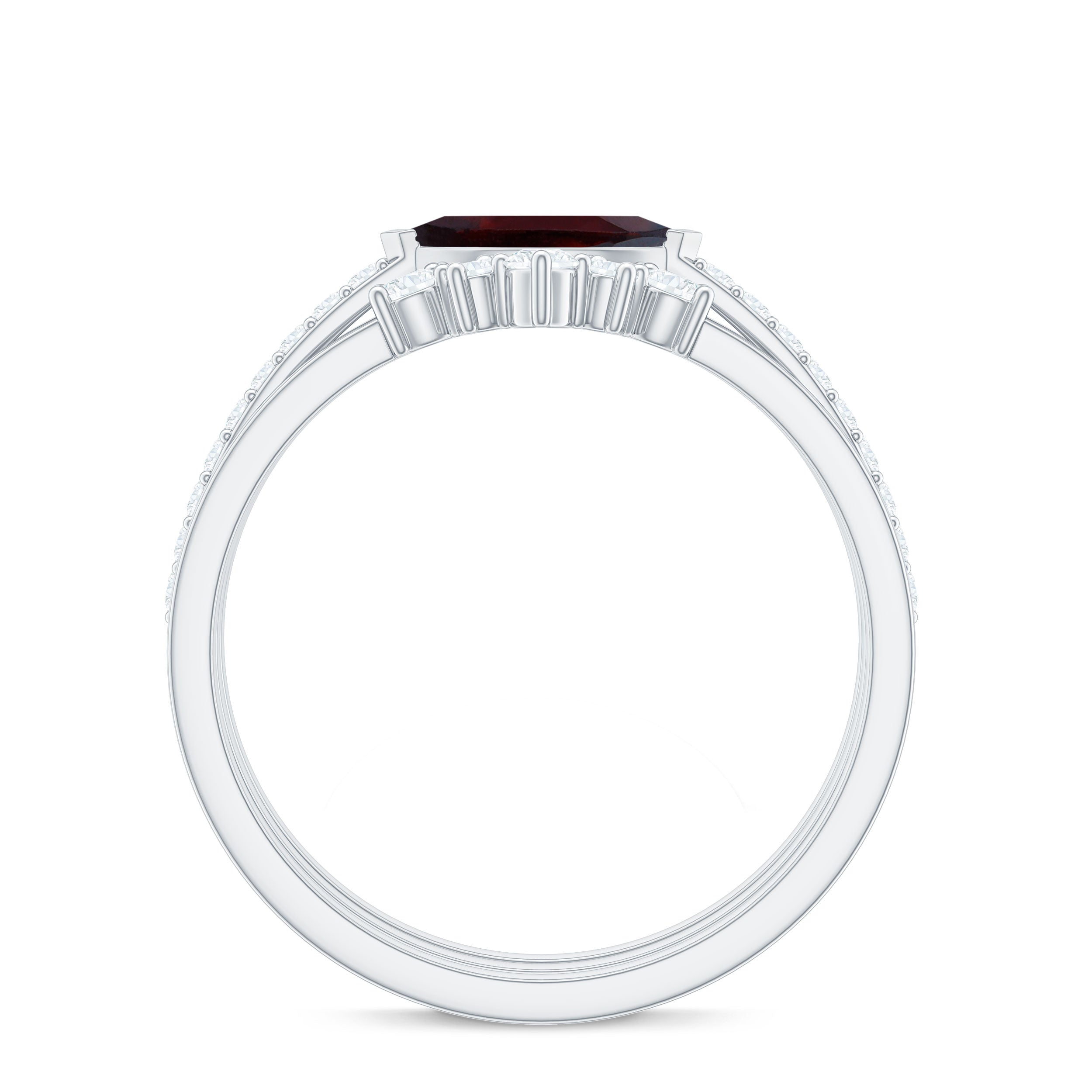 Rosec Jewels-Natural Garnet Marquise Engagement Wedding Ring Set of 3 with Diamond