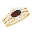 Rosec Jewels-Natural Garnet Marquise Engagement Wedding Ring Set of 3 with Diamond